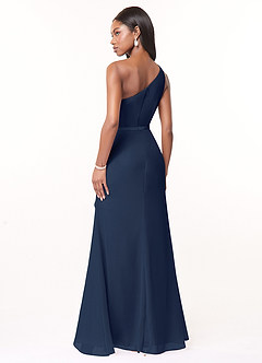 Azazie Liza Bridesmaid Dresses Dark Navy Mermaid One Shoulder Chiffon Dress image4