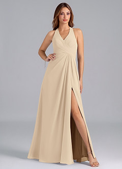 Azazie Dorota Bridesmaid Dresses Champagne A-Line Pleated Chiffon Dress image1