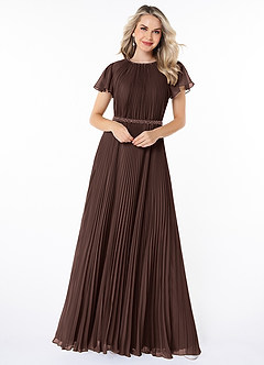 Azazie Kara Bescheidene Brautjungfernkleider A-Linie Plissee Chiffon Bodenlänge Kleid image4