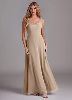 Azazie Daenerys Bridesmaid Dresses Taupe A-Line Cowl Chiffon Dress image3