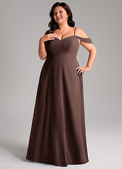 Azazie Marley Brautjungfernkleider Wandelbar A-Linie Schulterfrei Chiffon Kleid Ganache image14