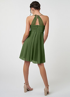 Azazie Ginny Junior Olive A-Line Pleated Chiffon Dress image2