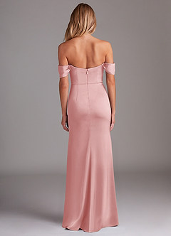 Azazie Saige Abiti da Damigella Abito Tubino in Raso Elasticizzato a Spalla Scoperta Rosa Cipria image10