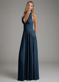 Azazie Alicia Bridesmaid Dresses Dark Navy A-Line Pleated Chiffon Dress image3