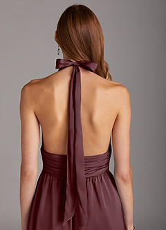 Azazie Oli Jurken voor bruidsmeisjes Jumpsuit van Stretch Satijn Geplooid Sangria image5