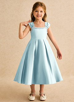 Azazie Yosemite Blumenmädchenkleider Ballkleid Herzausschnitt Matte Satin Kleid Seegrün image1