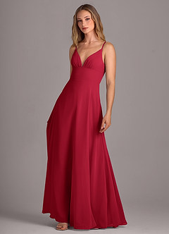 Azazie Amina Bridesmaid Dresses Scarlet A-Line Chiffon Dress image3