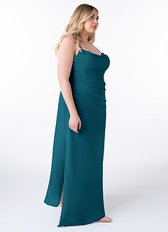 Azazie Mai Bridesmaid Dresses Ink Blue Sheath Pleated Chiffon Dress image10