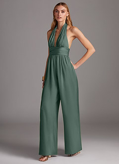 Azazie Oli Jurken voor bruidsmeisjes Jumpsuit van Stretch Satijn Geplooid Zeemos image4