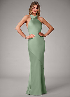 Azazie Velli Bridesmaid Dresses Matcha Mermaid Stretch Satin Dress image1
