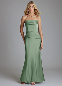 Azazie Lenya Final Sale Dusty Rose Sheath Pleated Stretch Satin Dress image1