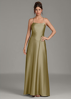 Azazie Eris Robes de demoiselle d'honneur Robe Trapèze en Satin extensible Plissée Vert Mousse image3