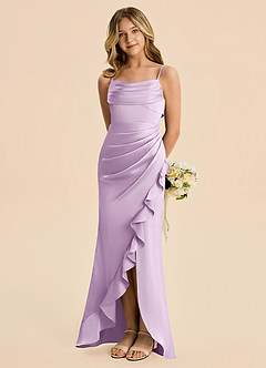 Azazie Mia Junior Meerjungfrau-Linie Plissee Stretch-Satin Kleid Frostiges Flieder image1