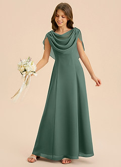 Azazie Lambie Junior Sea Moss A-Line Pleated Chiffon Dress image6