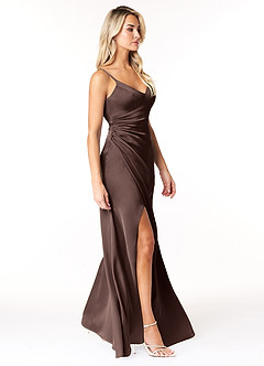 Azazie Marchella Bridesmaid Dresses Ganache A-Line Corset Stretch Satin Dress image5