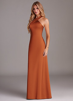 Azazie Doretta Bridesmaid Dresses Cinnamon Mermaid Pleated Stretch Satin Dress image4