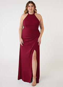 Azazie Galicia Brautjungfernkleider Meerjungfrau-Linie Halter Gefaltet Stretch-Chiffon Kleid Burgunderrot image5