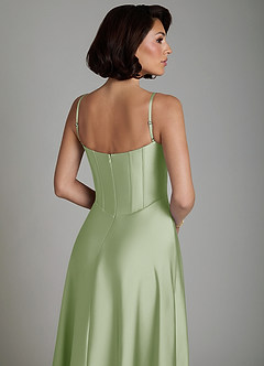 Azazie Nona Bridesmaid Dresses Dusty Sage A-Line Pleated Stretch Satin Dress image4