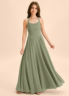 Azazie Kady Junior Abito A-Line in Chiffon Scollo a Cuore Pistacchio image1