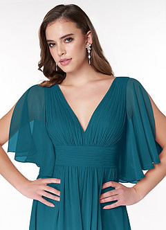 Azazie Temeka Bridesmaid Dresses Ink Blue A-Line Ruched Chiffon Dress image6
