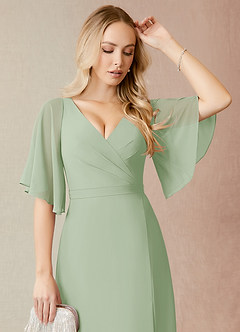 Azazie Cierra Bridesmaid Dresses Dusty Sage A-Line V-Neck Chiffon Dress image6