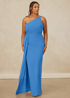 Christian Siriano Bridal for Azazie 1003 Bridesmaid Dresses Blue Jay Sheath One Shoulder Chiffon Dress image10