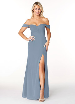 Azazie Joretta Final Sale Dusty Blue A-Line Off the Shoulder Chiffon Convertible Dress image1