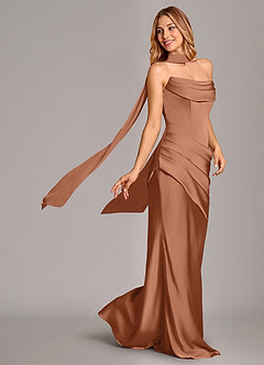 Azazie Pelagia Suknie dla druhen Syrena Gorset Satyna elastyczna Do ziemi Sukienka image1