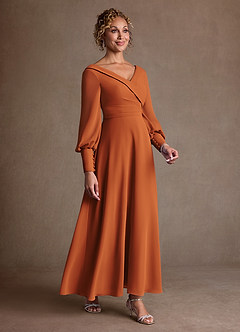 Azazie Paterson Mère de la mariée Robes Robe Trapèze en Mousseline de soie Plissée Cannelle image3