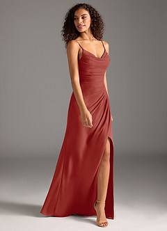 Azazie Deandra Vestidos de damas de honor Vestido de Terracota de Gasa de Corte Sirena con Plisado image4