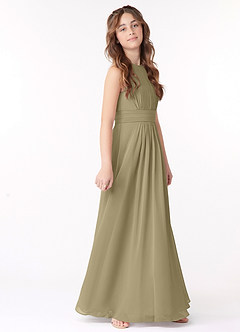 Azazie Bonnie Junior Moss Green A-Line Pleated Chiffon Dress image2