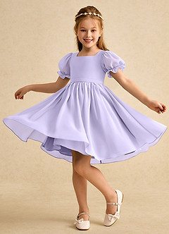 Azazie Jolie Robe Demoiselle D'honneur Fillette Robe Trapèze en Mousseline de soie avec manches Lilas image3