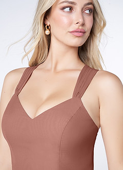 Azazie Jane Bridesmaid Dresses Cedar Rose A-Line V-Neck Pleated Chiffon Dress image4