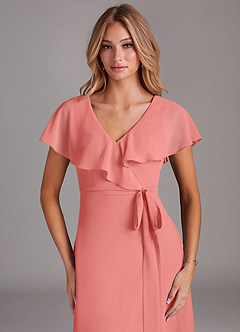 Azazie Lainey Bridesmaid Dresses Coral A-Line with Pockets Chiffon Dress image6