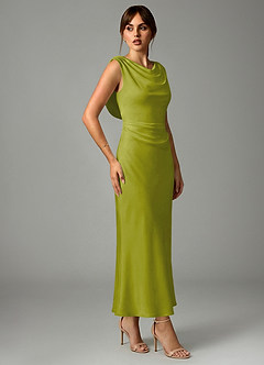 Azazie Kieryn Bridesmaid Dresses Lemongrass Mermaid Pleated Stretch Satin Dress image4