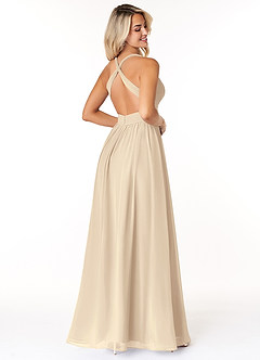 Azazie Ashia Bridesmaid Dresses Champagne A-Line Pleated Chiffon Dress image2