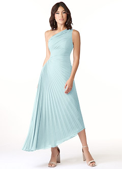 Azazie Kirra Bridesmaid Dresses Sea Glass A-Line One Shoulder Chiffon Dress image1