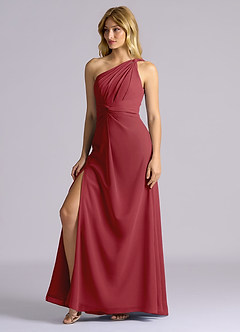 Azazie Isabelle Final Sale Pomegranate A-Line One Shoulder Chiffon Convertible Dress image4