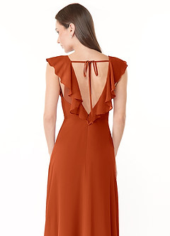 Azazie Yoko Vestidos de damas de honor Vestido de Naranja Quemada de Gasa de Corte en A con Volante image6