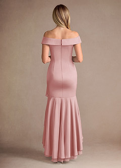 Azazie Billings Mother of the Bride Dresses Powder Pink Mermaid Off the Shoulder Stretch Satin Dress image4