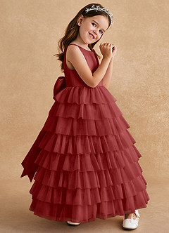 Azazie Twinkle Toes Blumenmädchenkleider A-Linie Schleifen Tüll Kleid Rost image3