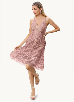 Chris Light Pink Lace 3D Flowers Midi Dress image4