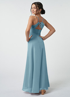Azazie Avelina Junior Moody Blue A-Line Pleated Chiffon Dress image5