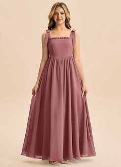 Azazie Delia Junior Abito A-Line in Chiffon Fiocco Rosa Del Deserto image5