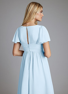 Azazie Verna vestidos de dama de honor de maternidad Vestido de Corte en A Cuello en V fruncido Hasta el suelo Gasa image6