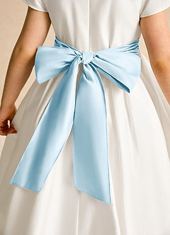 Azazie Deary Flower Girl Dresses Ivory Sky Blue A-Line Bow Cotton Dress image8