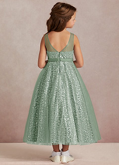 Azazie Siwa Blumenmädchenkleider A-Linie Mit Perlen Tüll Kleid Matcha image3