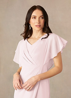 Azazie Julia Mother of the Bride Dresses Blushing Pink Sheath V-Neck Pleated Chiffon Dress image3