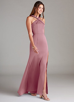 Azazie Rue Bridesmaid Dresses Vintage Mauve A-Line Pleated Stretch Satin Dress image4