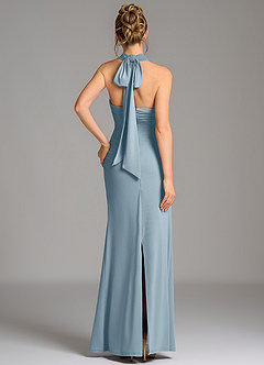 Azazie Valentina Robes de demoiselle d'honneur Robe Sirène en Jersey extensible de qualité supérieure Plissée Bleu Poussiéreux image2